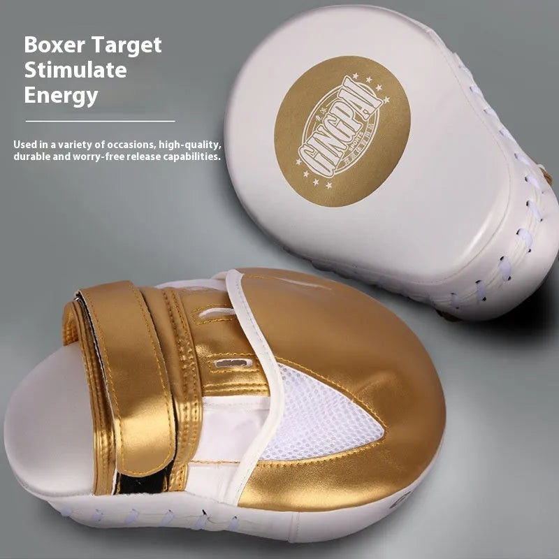 Vertical gold and green PU boxer Sanda baffle target for portable home training.