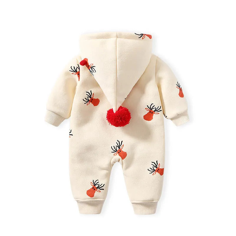 Khaki padded baby crawling clothes with Christmas moose pattern in Korean style design