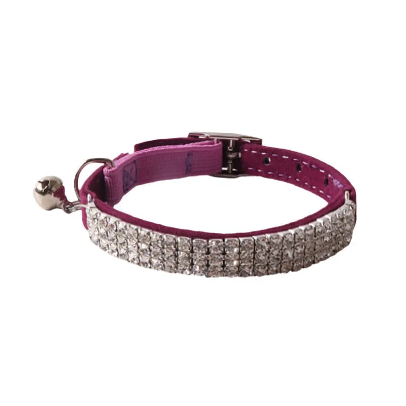 A soft flocking fabric cat collar with a gang drill pattern and an elastic buckle, shown in one of six available colours.