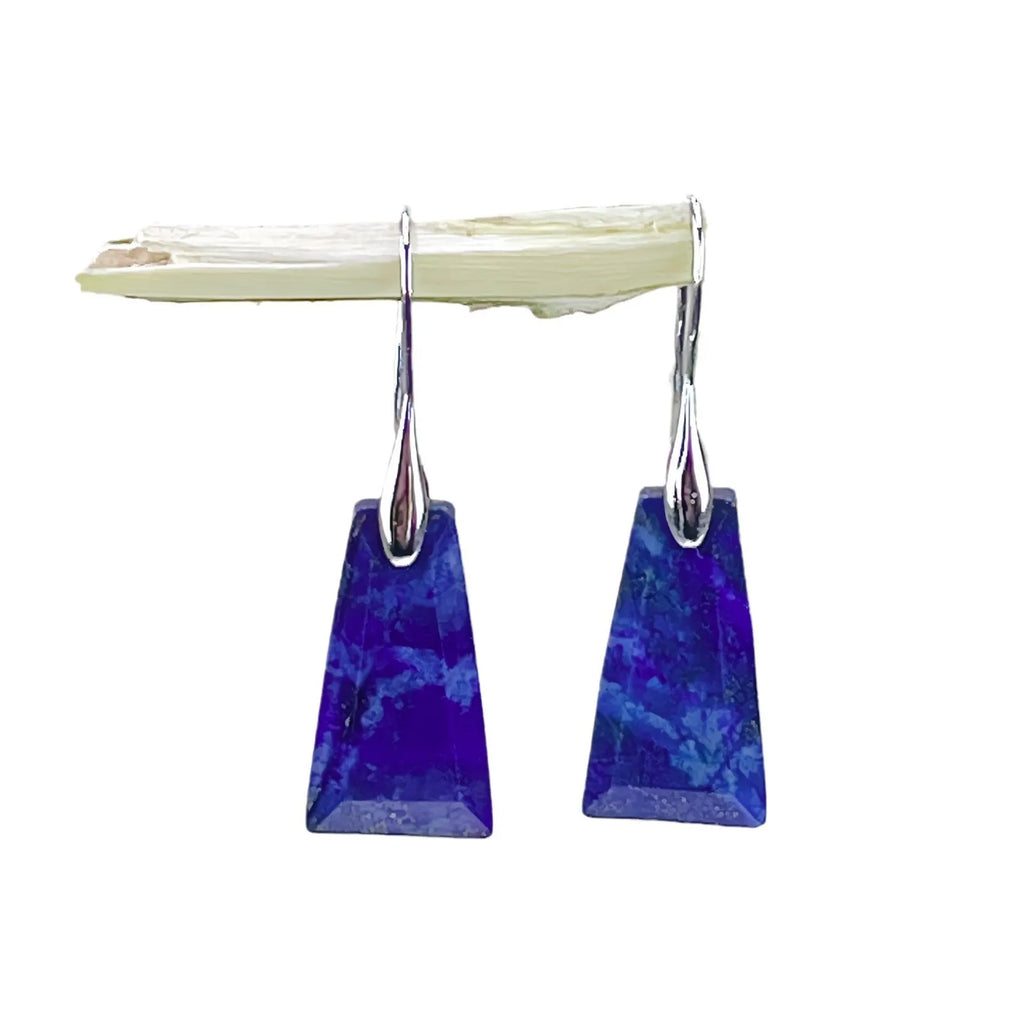 Geometric natural stone and crystal earrings with gold or silver hook in lapis lazuli colourway