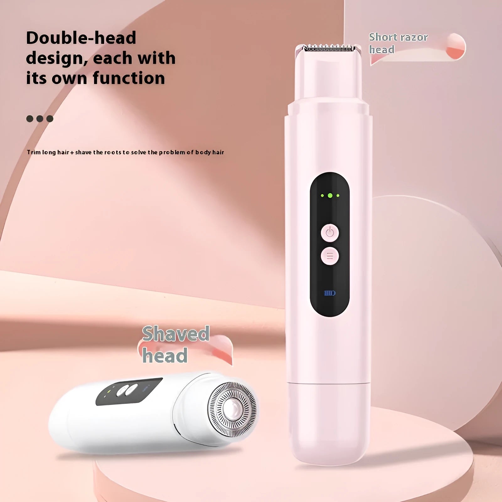 Portable electric depilator in pink or white colour with USB charging cable