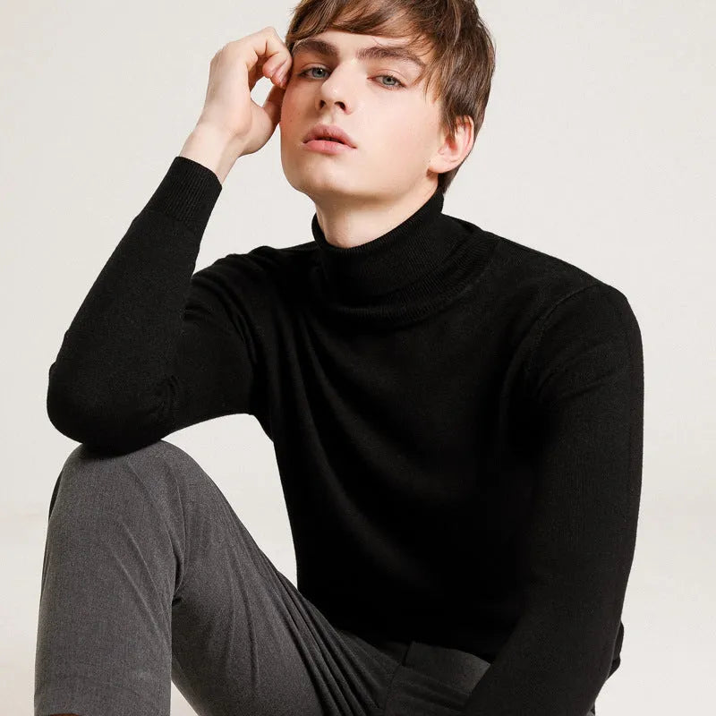 Men's loose fit turtleneck sweater in beige, solid colour, autumn winter pullover