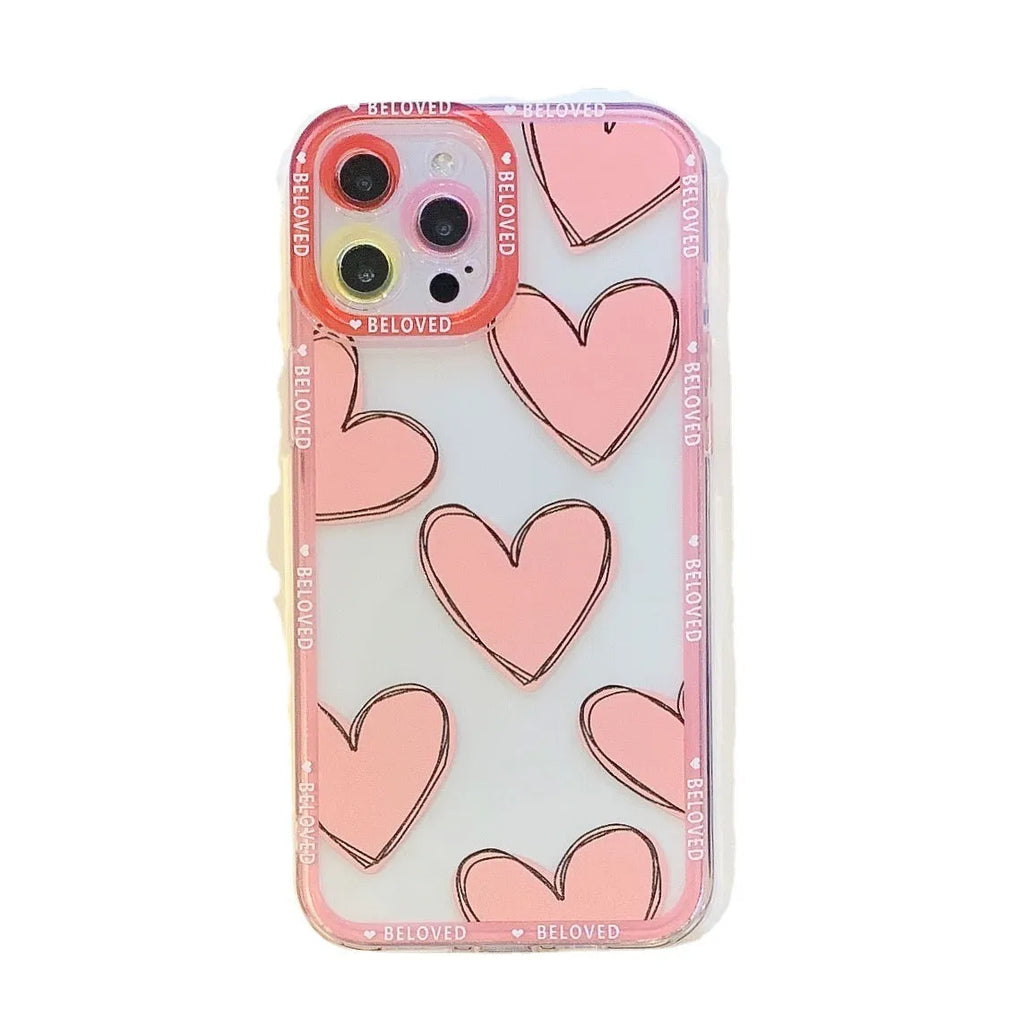 Pink mobile phone case with love heart and angel eyes design for iPhone.