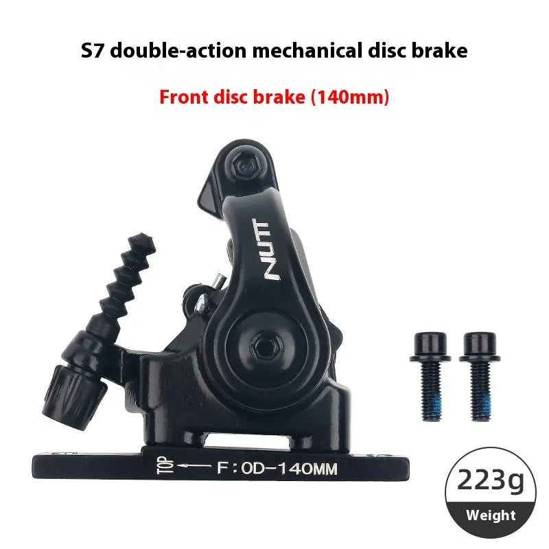 Road bike mechanical disc brake flat double-acting pull clip device with metal caliper and S7 finish