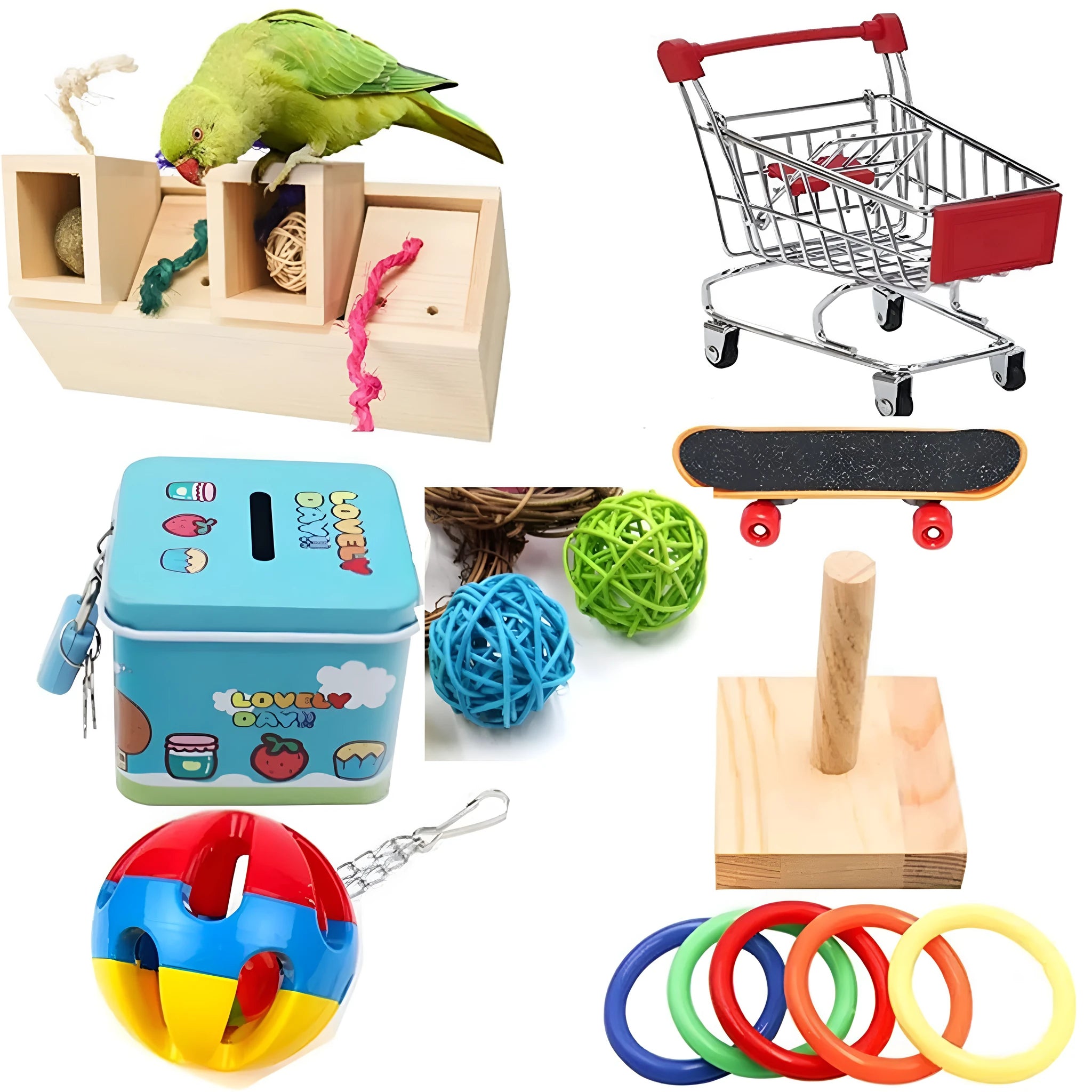 Wooden puzzle toy for parrots with interchangeable pieces for bird enrichment