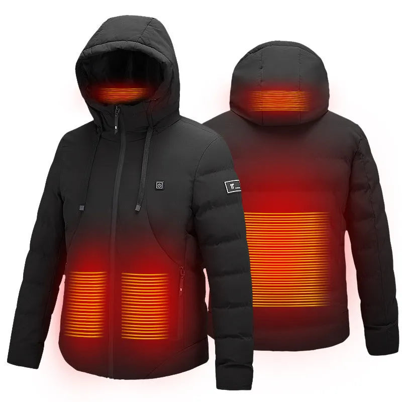 11-zone USB carbon fibre heated jacket in black with dual control