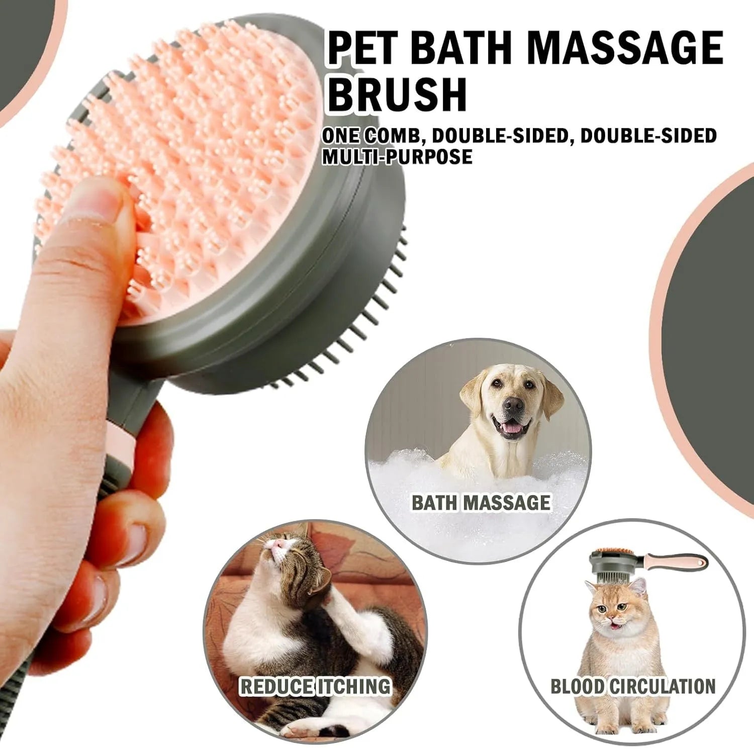 Double-sided cat grooming brush with slicker brush on one side and flea comb on other, showing release button mechanism