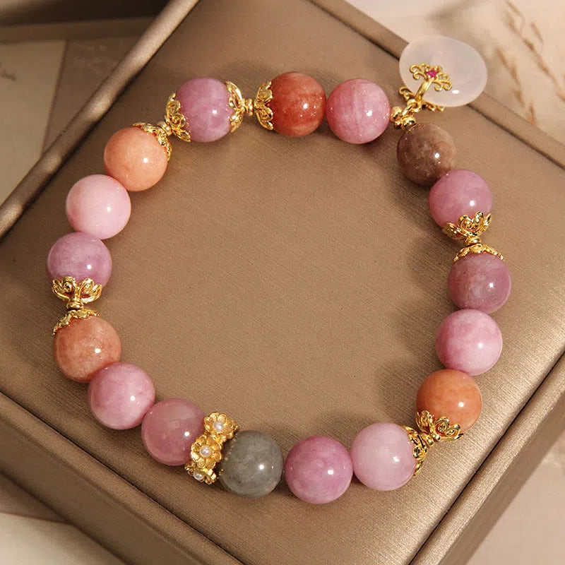 Retro tourmaline peace buckle pendant bracelet for women, macaron colour, safety closure