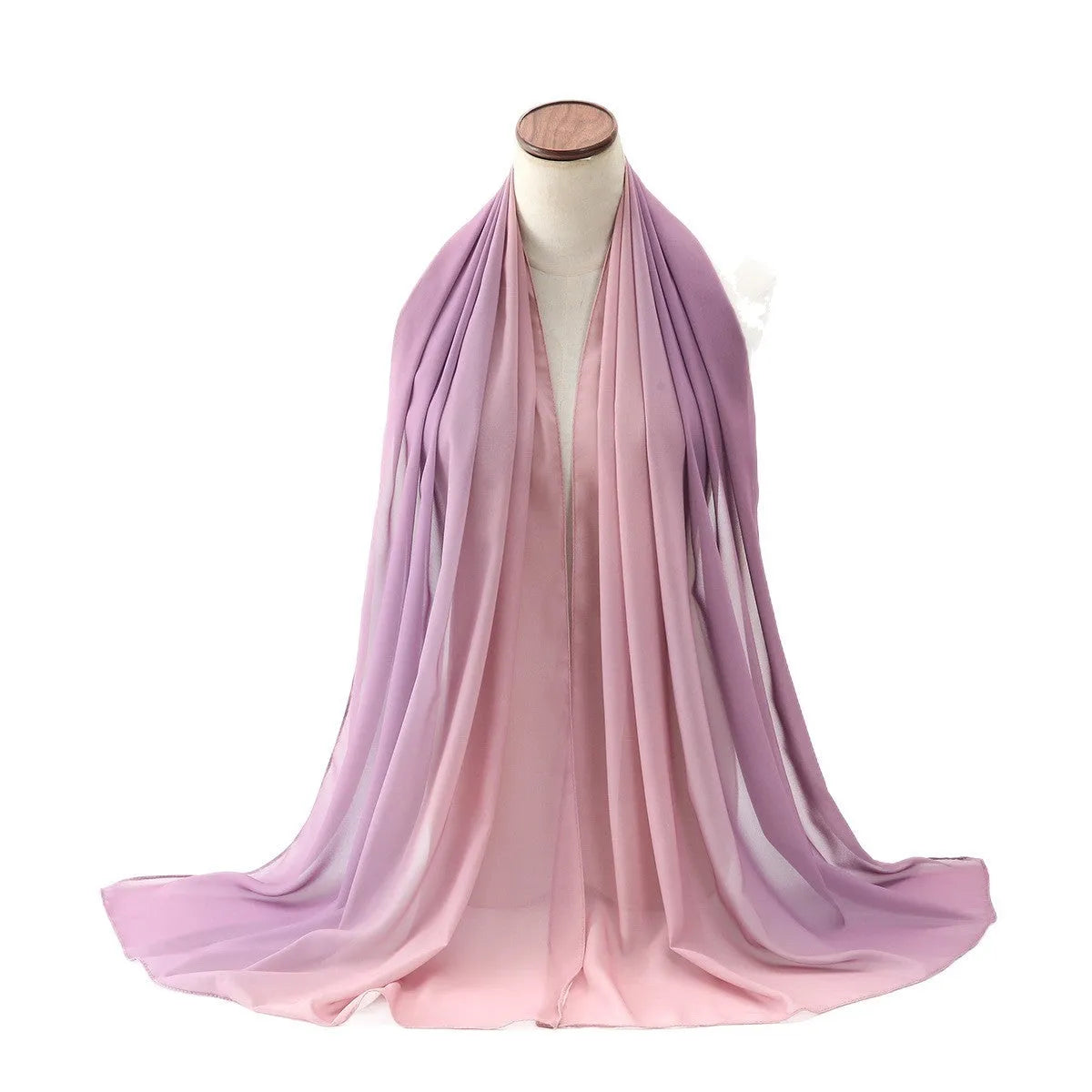 Women's lightweight chiffon scarf in ethnic Pu long style showing draped styling