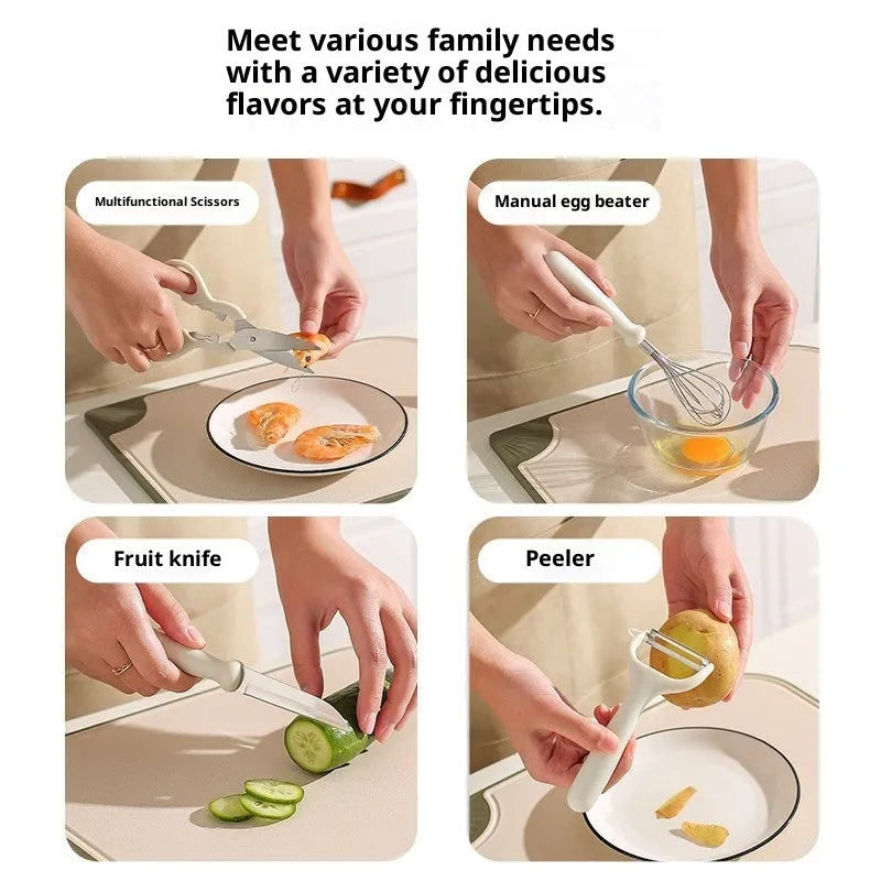 Six-piece white stainless steel kitchen gadget set for home use in modern simplicity style