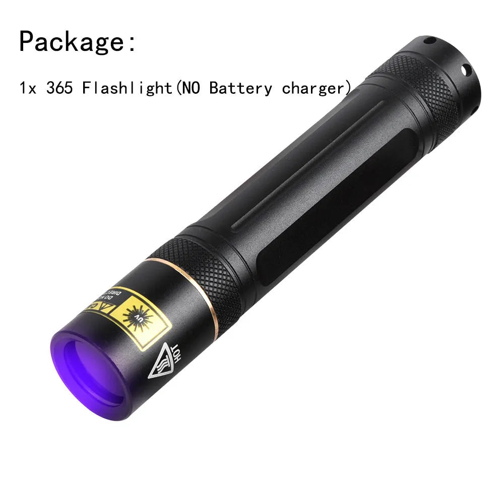 365nm UV fluorescence detection flashlight with aluminium alloy housing and 18650 battery options