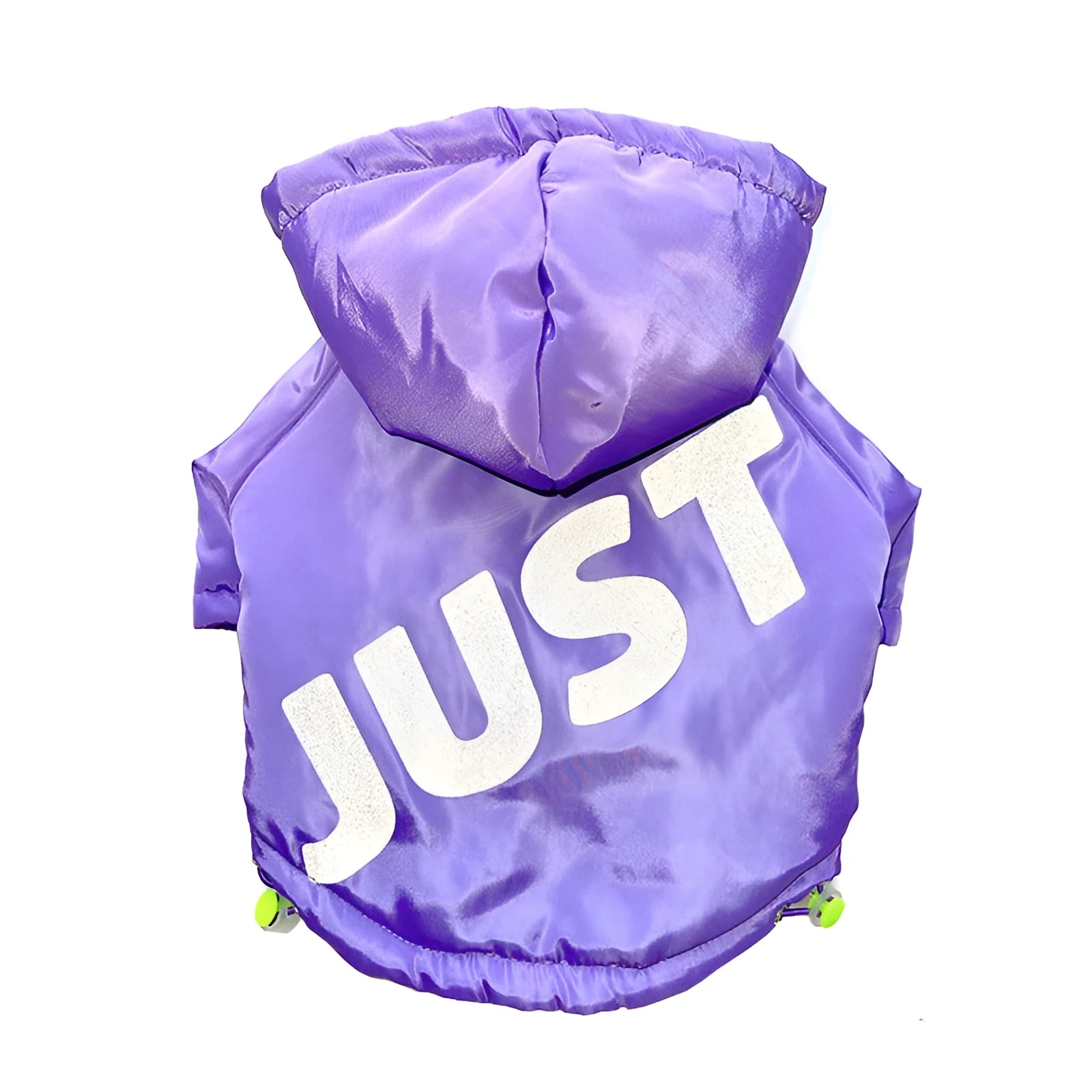 Purple printed pet winter cotton coat for dogs in sizes L to XXXL on a white background