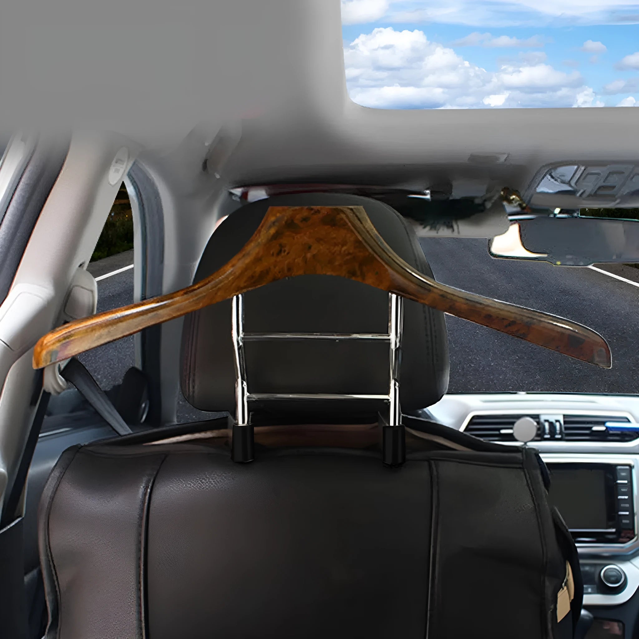 Wood yellow stainless steel car clothes hanger with removable design for suits and uniforms