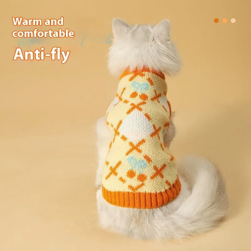 Orange cherry colour cat sweater diamond cherry knit autumn winter clothing
