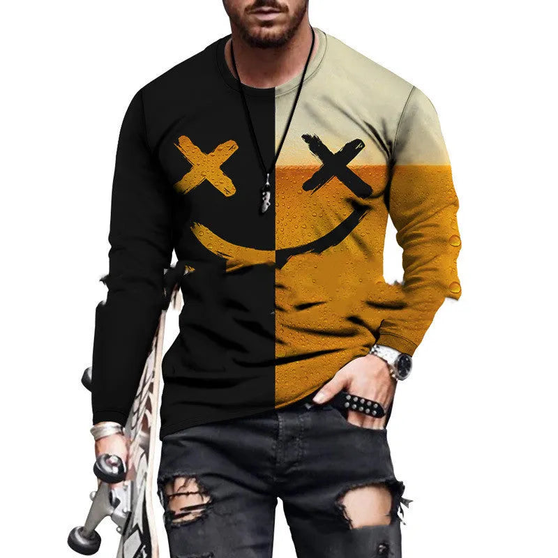 Colour block digital print men's t-shirt with round neck in polyester blend fabric