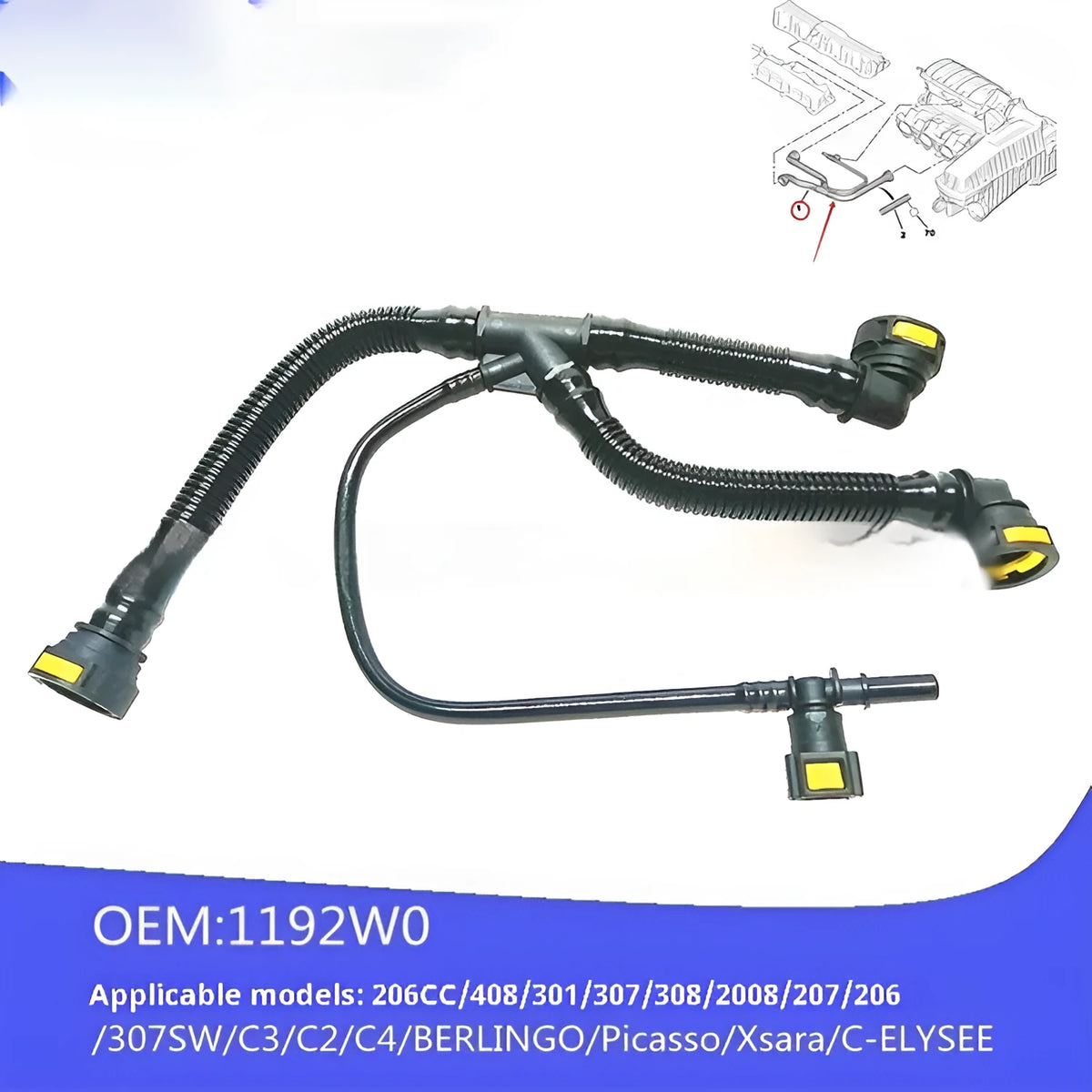 Black plastic crankshaft ventilation pipe 1192W0 for Peugeot and Citroen models