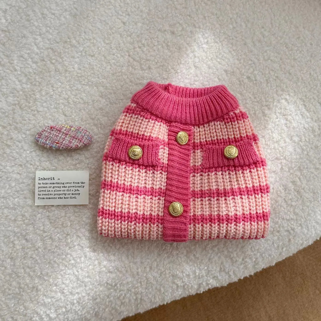 Pink striped sweater pet clothes in classic style, polyester pet jumper available in XS S M L XL
