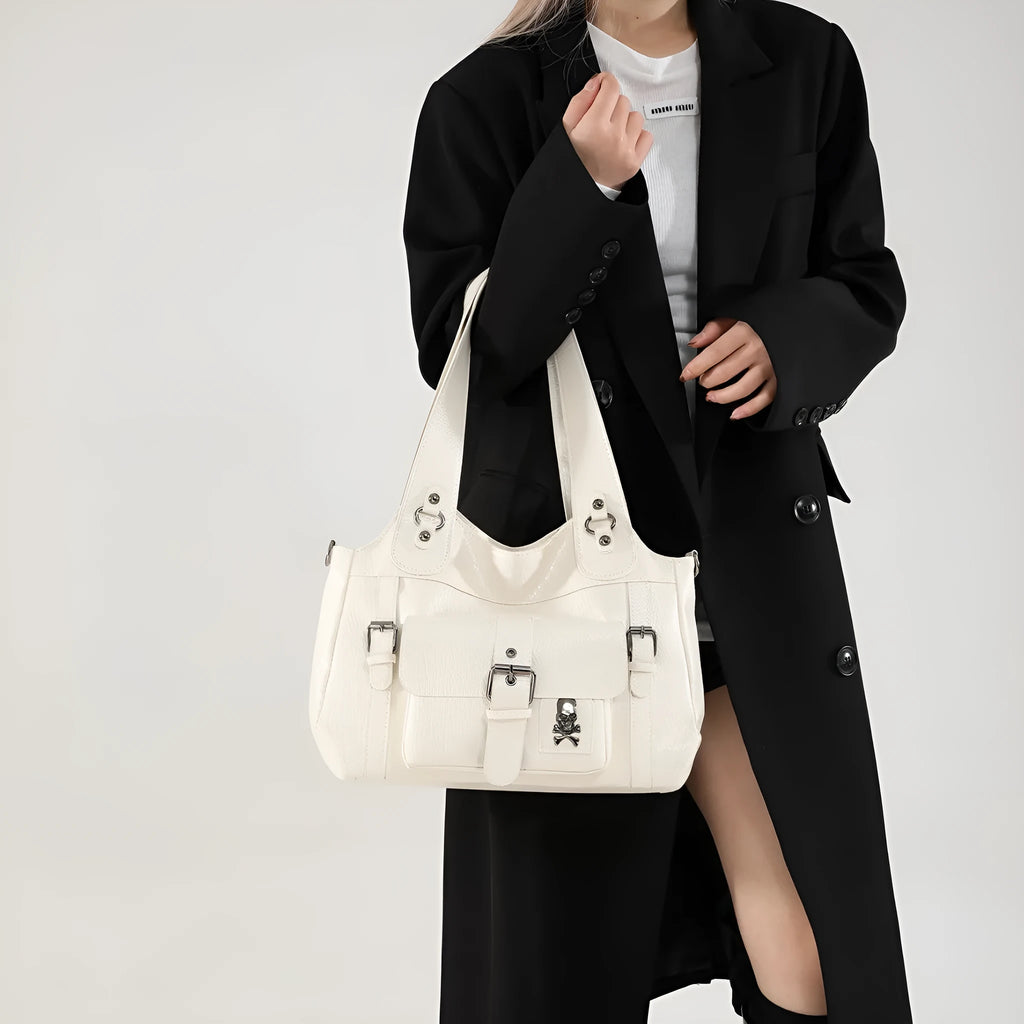Sentong Qin large capacity PU shoulder bag in black, soft horizontal square shape with single strap for business commute
