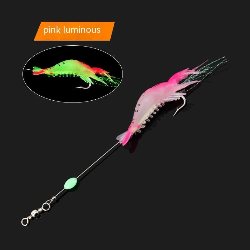 Luer soft fishing lure with hook showing six colour variations including luminous pink and orange head options