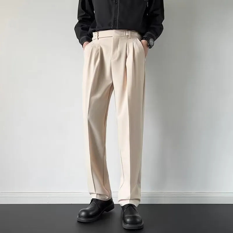 Men's straight loose fit suit trousers in apricot or black colour options
