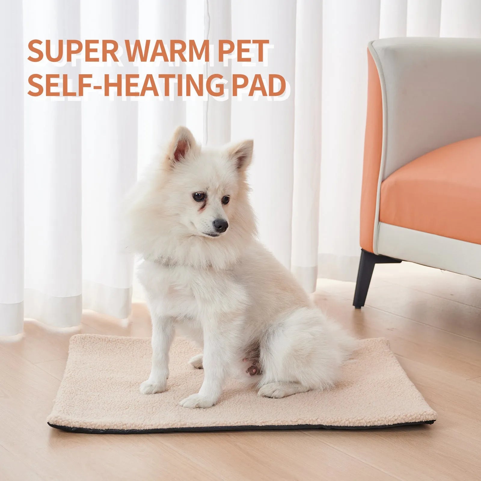 Self-heating plush pet pad for cats in grey colour showing M95x65cm size