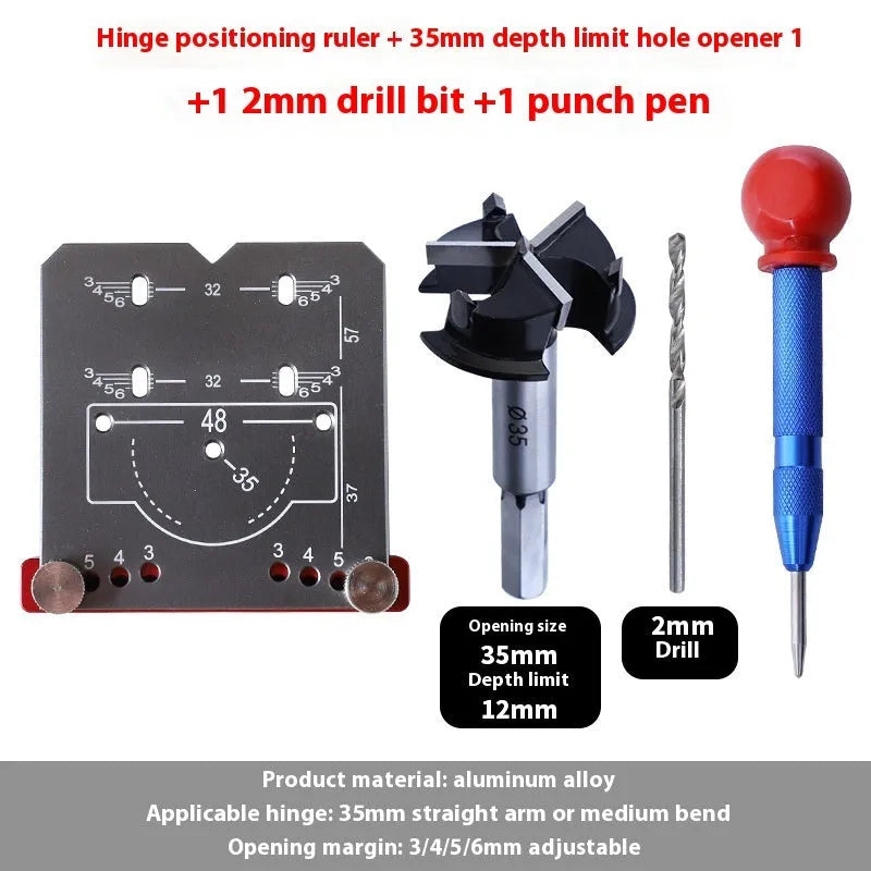 35mm cabinet hinge punch locator tool with adjustable margin rule and hard alloy blade tapper.