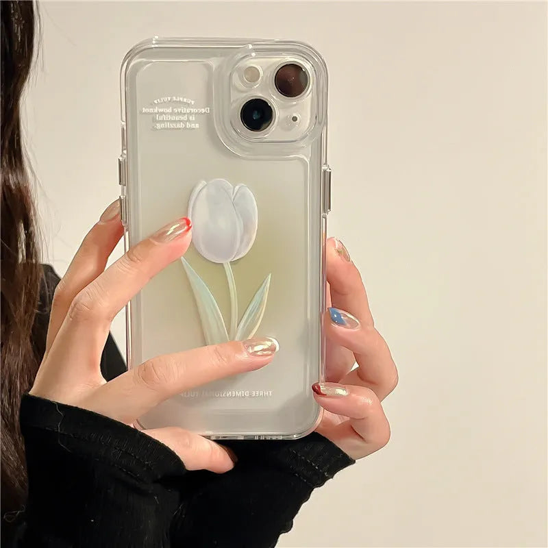 Tulip all-inclusive shockproof phone case for iPhone in gradient rose or tulip colour