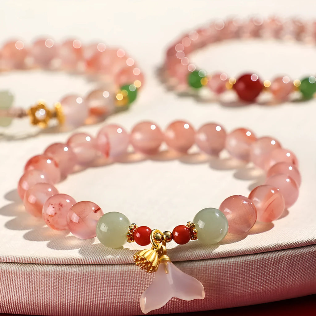 Women's ice floating south red agate fishtail bracelet with manual processing and butterfly orchid jade colour option