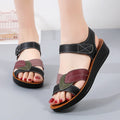 Women's thick-soled summer sandals in beige with hook-and-loop closure and side hollow design