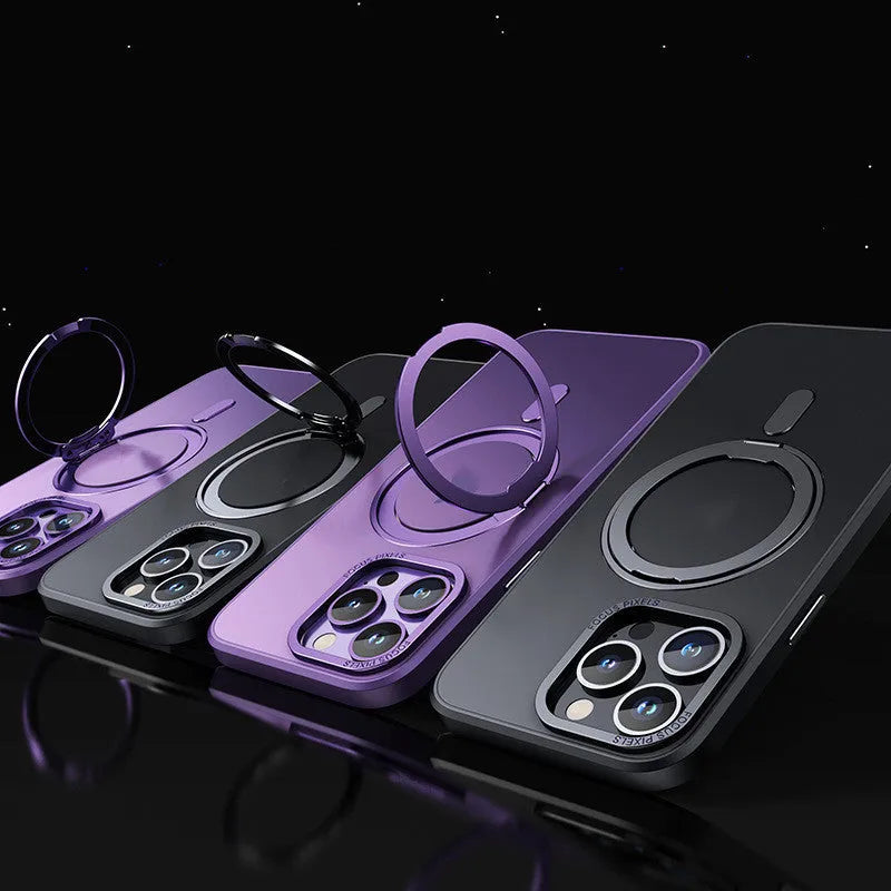 Transparent magnetic iPhone case with aluminium alloy bracket on iPhone 15 Pro