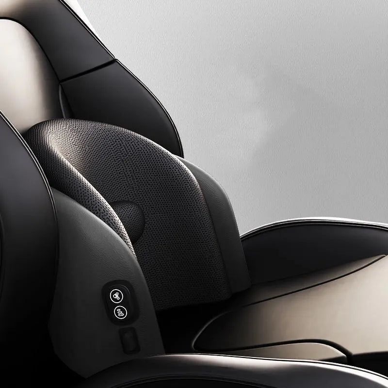 Car electric massage cushion with memory cotton headrest in black colour on car seat