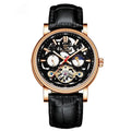 Men's casual luminous waterproof mechanical watch with visible tourbillon movement on wrist.
