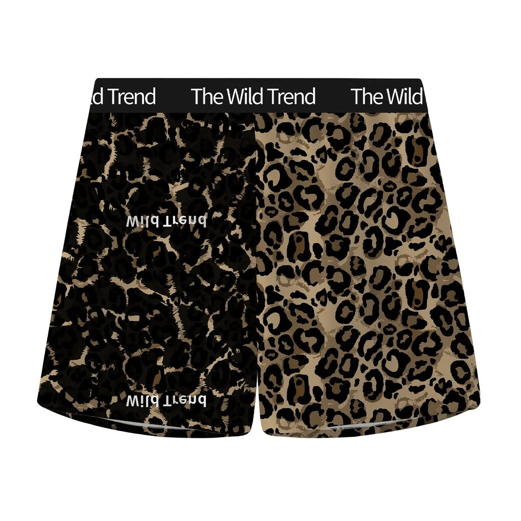 Men's leopard print casual shorts in ice silk fabric with quick-drying properties