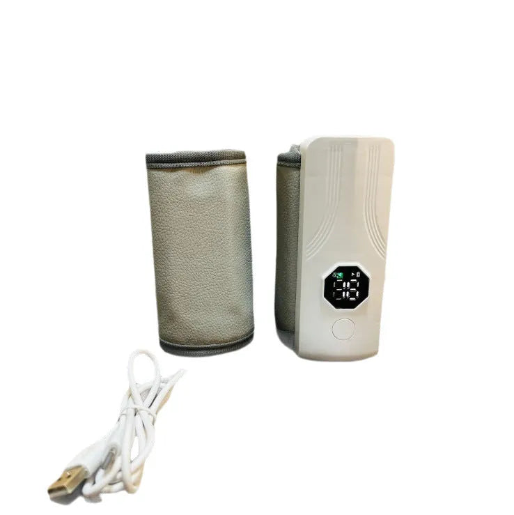 Grey and white portable car charger electric milk warmer for baby bottles.