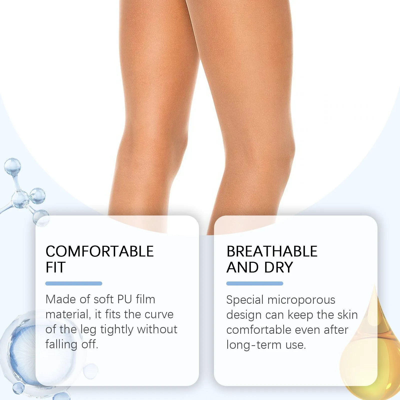 Pack of 10 leg anti-wear patches with moisturising ingredients including sodium hyaluronate and glycerin