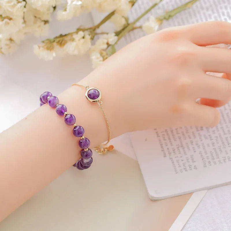 Double-layer women's bracelet with crystal beads and lucky charms in gold electroplated finish