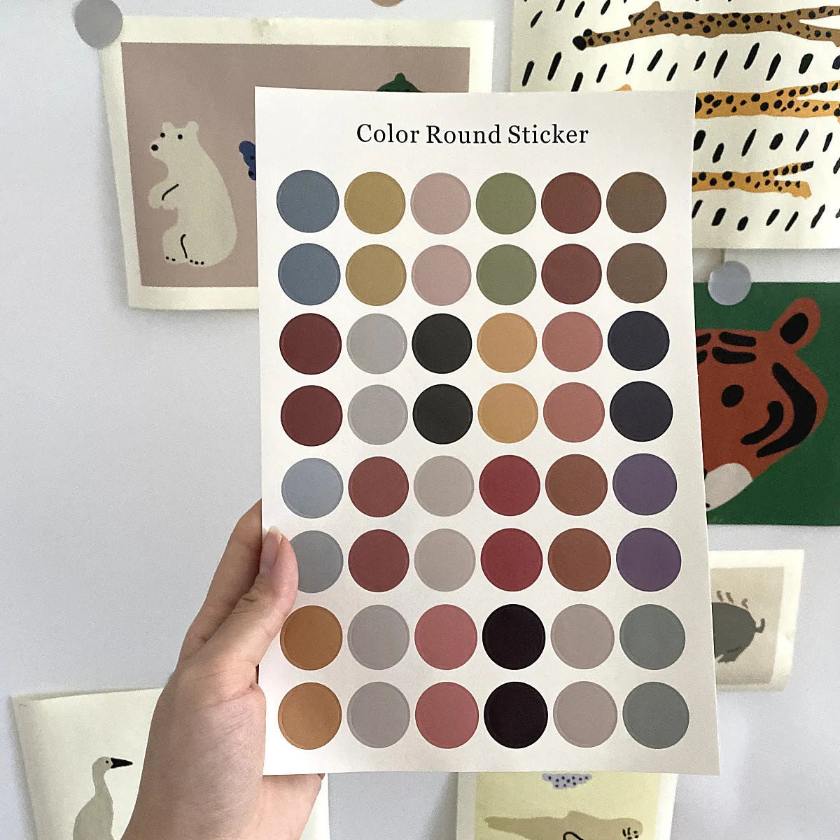 Morandi earth colour polka dot account seal sticker sheet with 48 circular stickers