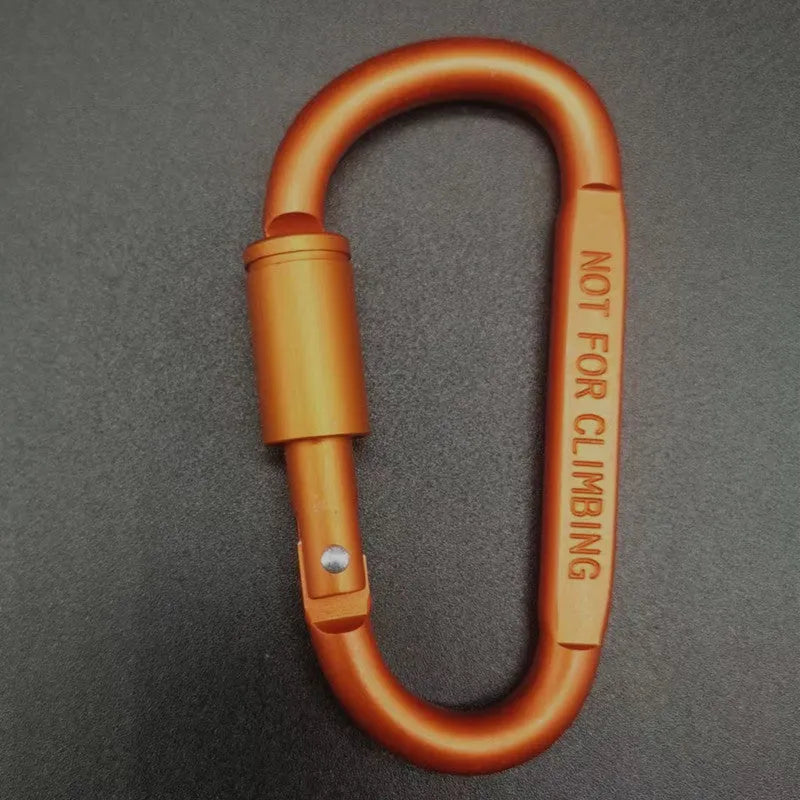 An 8cm D-shaped aluminium locking carabiner shown in a bright silver colour.
