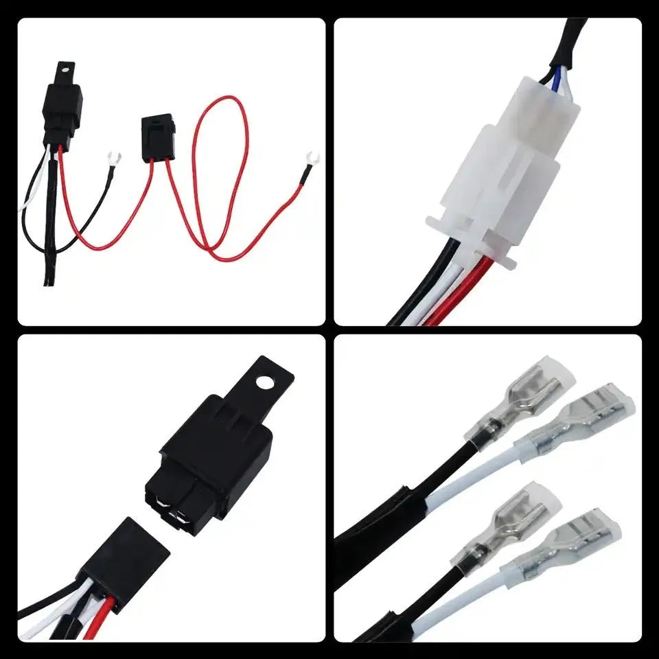 Automotive LED work light wiring harness with 2 metre silicone cable and double-headed connectors