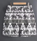 Men's polyester sports shorts showing multiple pattern options including stripes, plaids and camouflage designs