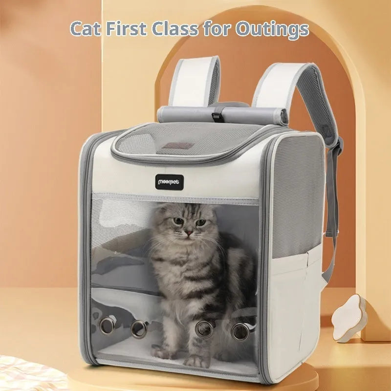 Portable pet backpack in PVC Oxford with solid colour design, available in grey, yellow, green or colourful.
