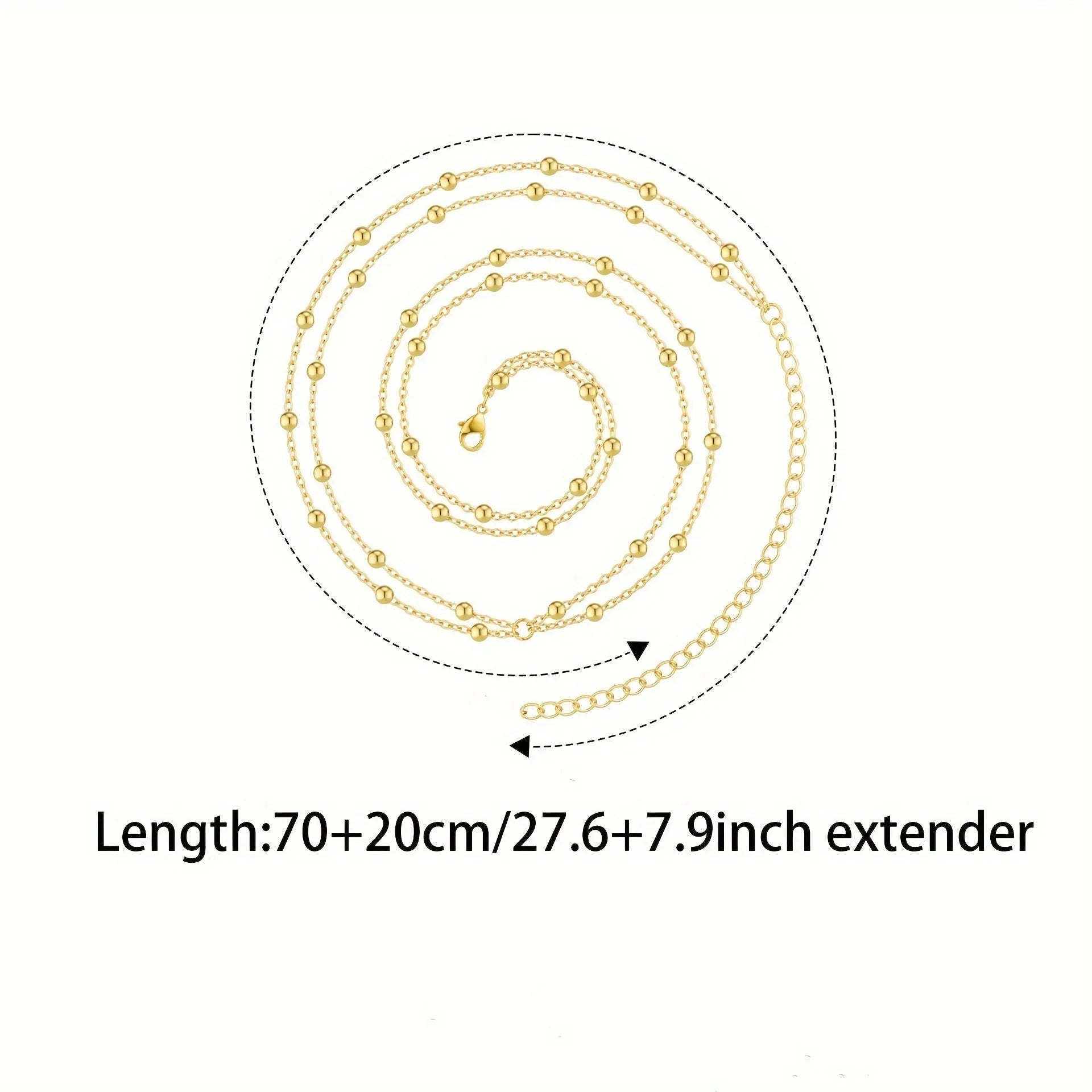 Double-layer round bead waist chain in gold metal finish with buckle closure, 80-100cm adjustable