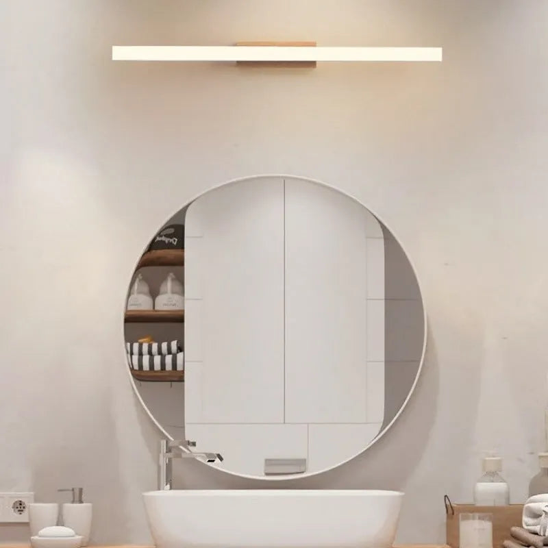 40cm wood colour mirror front LED wall lamp with three colour settings