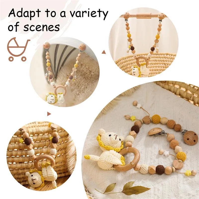 Cart chain rabbit or lion baby crib hanging nibbling toy with metal clip for infants 0-3 years