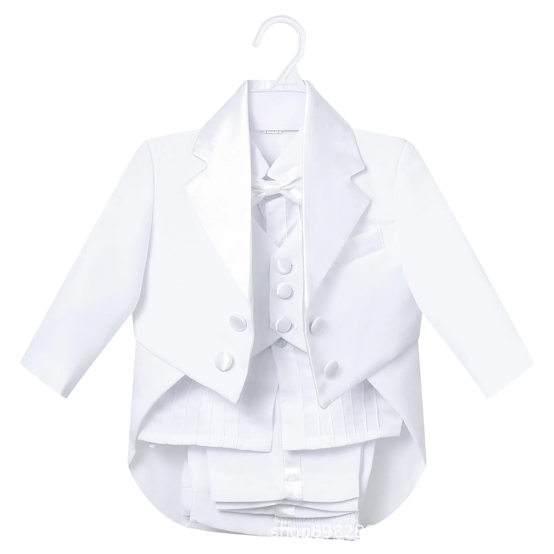 Boys spring summer dress suit set with shirt and pants in white solid colour viscose fabric