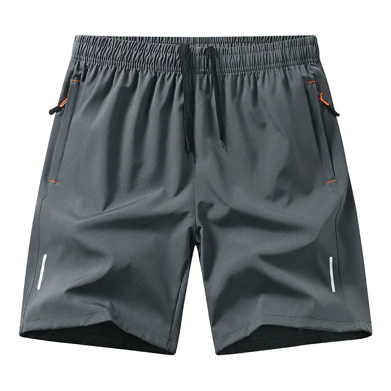 Men's black loose-fit ice silk basketball shorts for summer sports on a plain background.