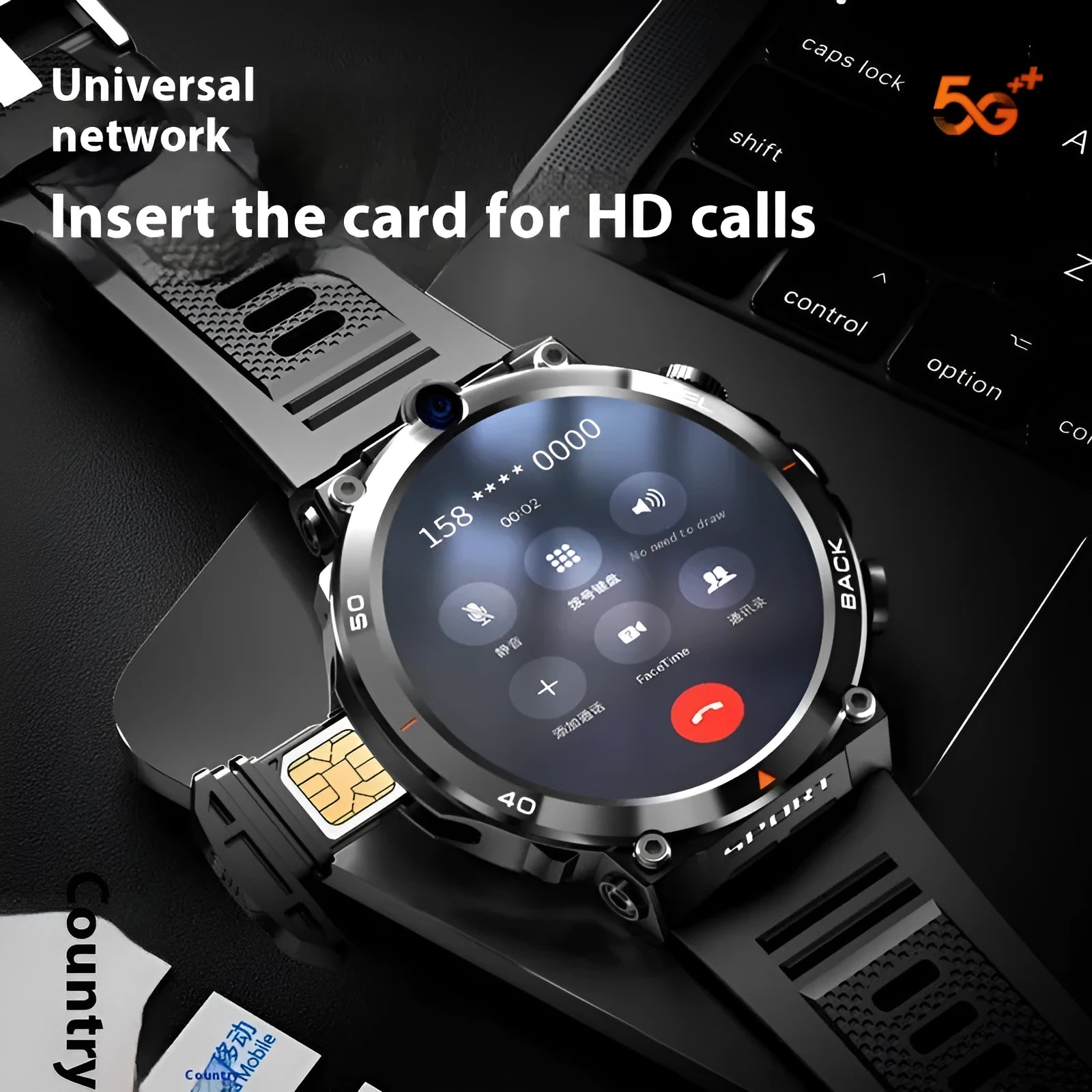 Sports smartwatch with dual cameras, TFT touch screen, and heart rate monitoring functionality