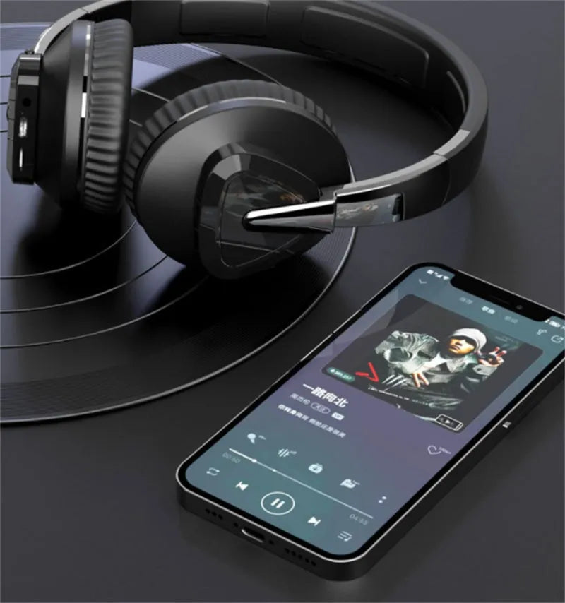 Wireless over-ear headset in black, white, blue, or khaki with all-inclusive ear cups and multiple connectivity options