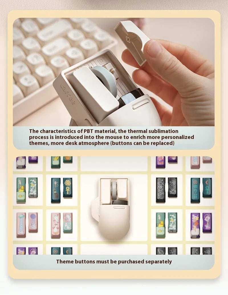 Xiaoqiao tofu-coloured wireless mouse with Type-C cable and USB receiver on a desk.