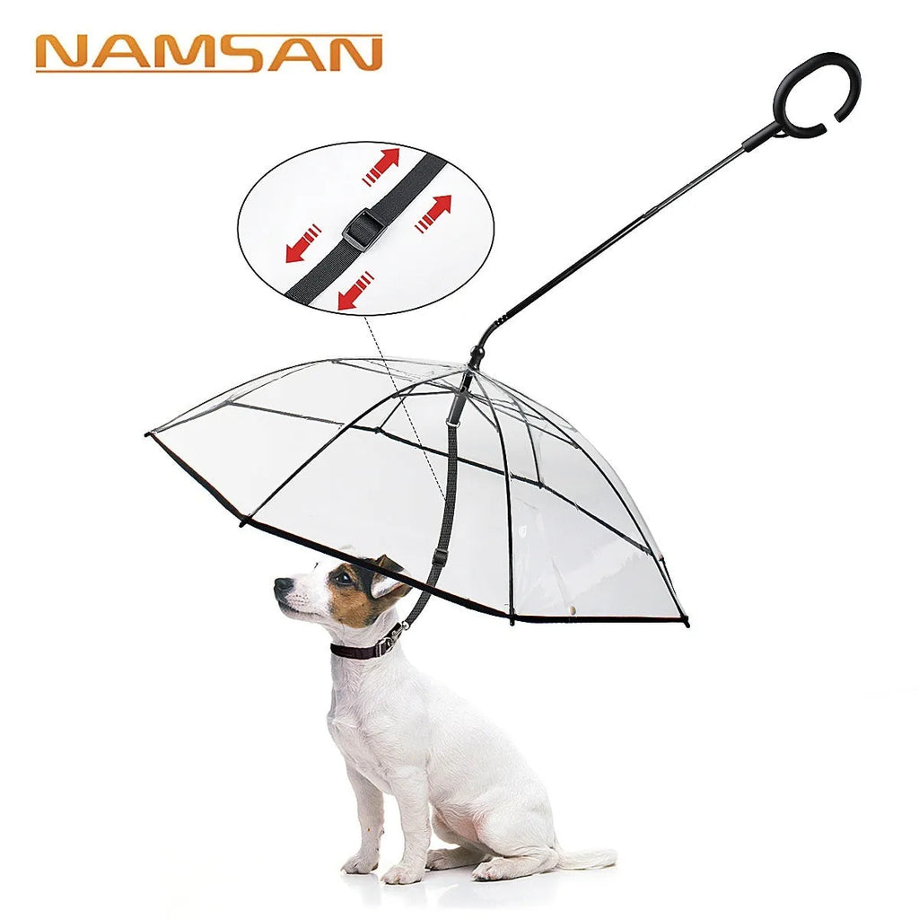 Transparent C-type adjustable pet umbrella for dogs with ABS TPU metal frame attached to leash